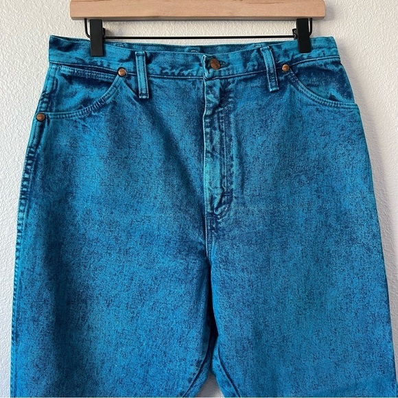 Rare Vintage Wrangler Teal Acid Wash Straight Leg High Rise Jeans- Size 15 - Picture 9 of 12